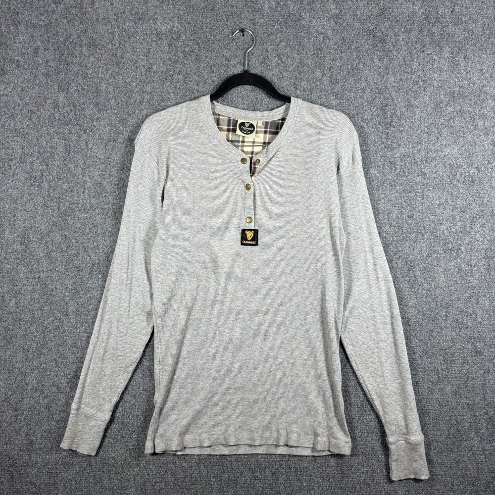 Vintage Y2K Guinness Long Sleeve Waffle Knit Henley Shirt Gray Size Large #3286